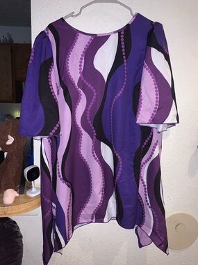 SHEIN Purple Wave Print Blouse